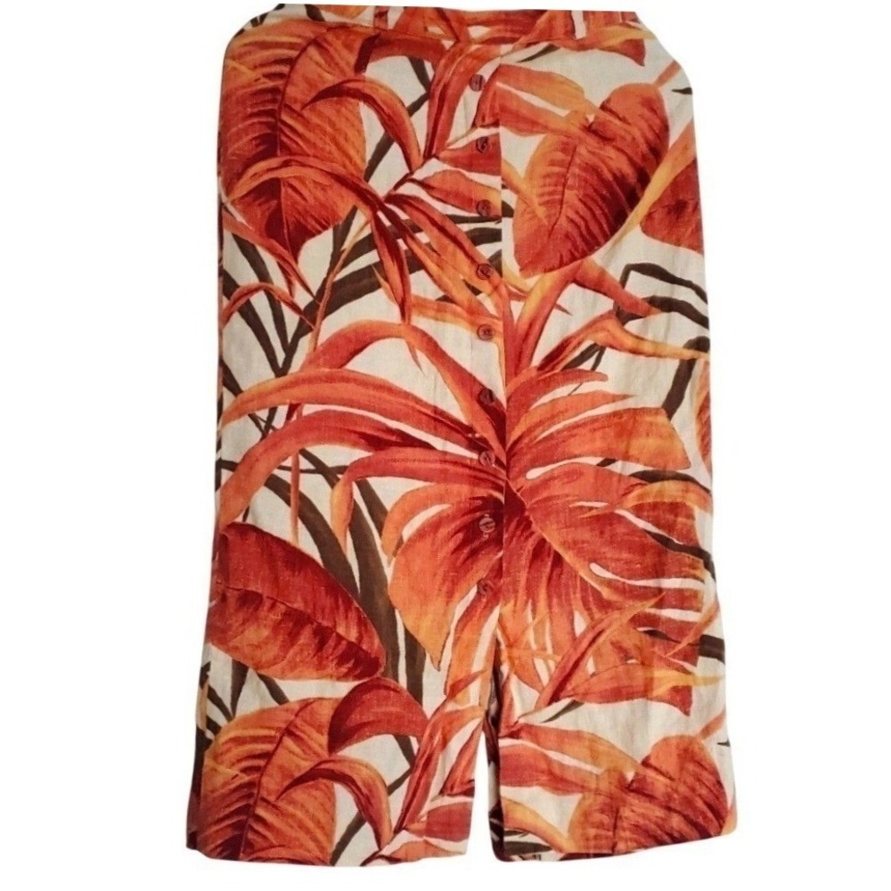 Conrad‎ C Skirt Orange Tropical Floral Linen Midi Summer Vacation G4286U Size 8
